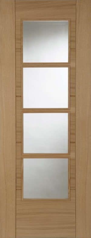 OAK ISEO CENTRAL 4 LIGHT GLAZED QUARTER CUT FD30 PREFINISHED INTERNAL DOOR - Mendes Doors