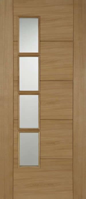 OAK ISEO OFFSET 4 LIGHT GLAZED QUARTER CUT PREFINISHED INTERNAL DOOR - Mendes Doors