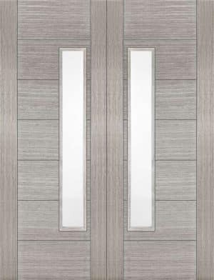 LIGHT GREY CORSICA 18G CLEAR GLASS FD30 INTERNAL DOOR PREFINISHED - Mendes Doors