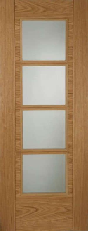 OAK ISEO CENTRAL 4 LIGHT GLAZED CROWN CUT SEMI SOLID PREFINISHED INTERNAL DOOR - Mendes Doors