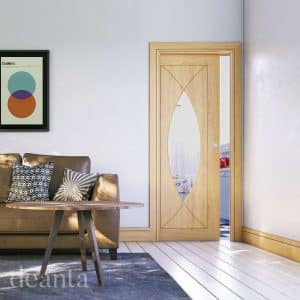 Double Door Kit + Handle & Doorjamb 100mm Oak Frame + Satin Chrome Finish Hardware - Deanta Doors