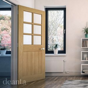 Ely Unfinished Oak Bevelled Glaze (6L) Internal Door - Deanta Doors