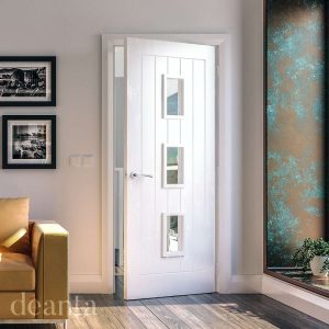 Ely White Primed Glazed (3L) FD30 Internal Door - Deanta Doors