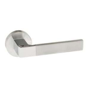 Forme Asti Designer Lever on Minimal Round Rose - Satin Chrome/Polished Chrome