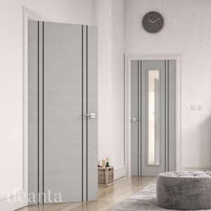 Flush Light Grey Ash Internal Door Vertical Inlay FD30 6mm Lipping Certifire CF5740 FSC - Deanta Doors