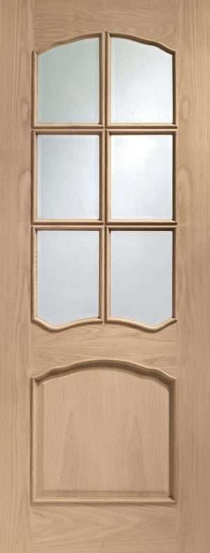 Internal Oak Riviera Door with Clear Bevelled Glass and Raised Mouldings - XL Joinery Doors