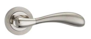 Maya - Satin Nickel/Polished Nickel Lever on Round Rose