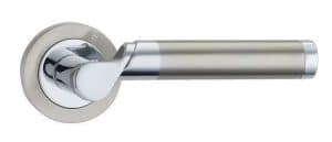 Olympia - Satin Nickel/Polished Chrome Lever on Round Rose