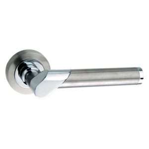 Mediterranean Tunis Lever on Round Rose - Satin Nickel/Polished Chrome