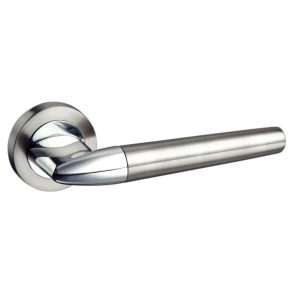 Mediterranean Toulon Lever on Round Rose - Satin Nickel/Polished Chrome