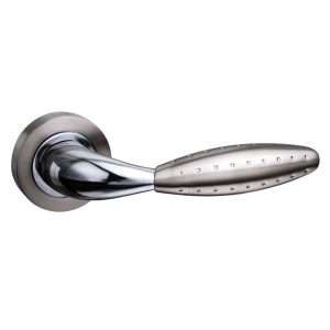 Mediterranean Oran Lever on Round Rose - Satin Nickel/Polished Chrome