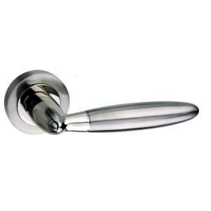 Mediterranean Gibraltar Lever on Round Rose - Satin Nickel/Polished Nickel