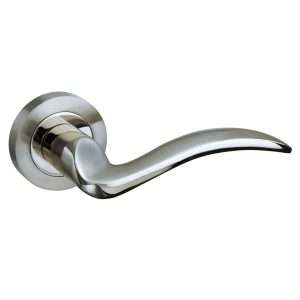 Mediterranean Valencia Lever on Round Rose - Satin Nickel/Polished Nickel