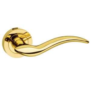 Mediterranean Barcelona Lever on Round Rose - Polished Brass