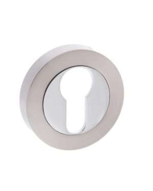 Mediterranean Euro Escutcheon on Round Rose - Satin Nickel/Polished Chrome