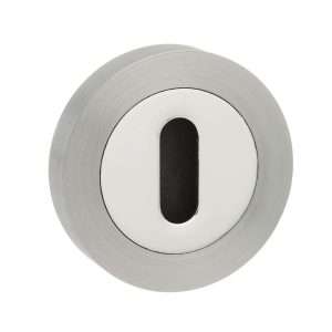 Mediterranean Key Escutcheon on Round Rose - Satin Nickel/Polished Chrome