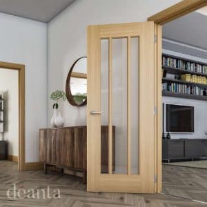 Norwich Unfinished Oak Bevelled Glaze Internal Door - Deanta Doors