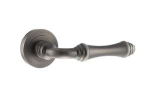 Old English Durham Lever on Round Rose - Matt Gun Metal