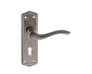 Old English Warwick Key Lever on Backplate - Distressed Silver