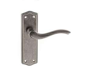 Old English Warwick Latch Lever on Backplate - Distressed Silver