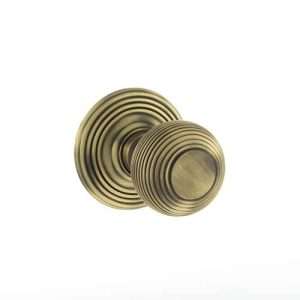 Old English Ripon Solid Brass Reeded Mortice Knob on Concealed Fix Rose - Matt Antique Brass