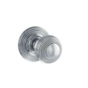 Old English Ripon Solid Brass Reeded Mortice Knob on Concealed Fix Rose - Polished Chrome