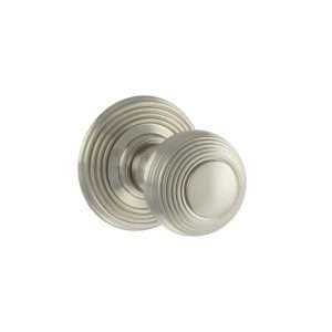 Old English Ripon Solid Brass Reeded Mortice Knob on Concealed Fix Rose - Satin Nickel