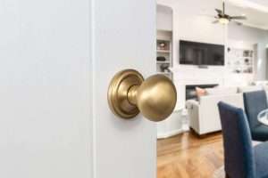 Old English Harrogate Solid Brass Mushroom Mortice Knob on Concealed Fix Rose - Satin Brass