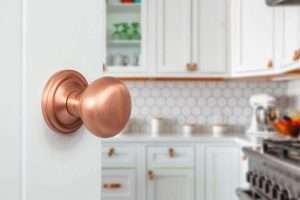 Old English Harrogate Solid Brass Mushroom Mortice Knob on Concealed Fix Rose - Urban Satin Copper