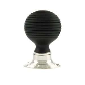 Old English Whitby Ebony Wood Reeded Mortice Knob on 60mm Face Fix Rose - Polished Nickel