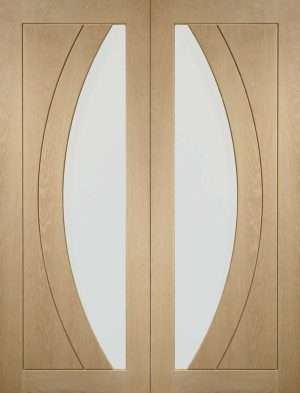 Internal Oak Salerno Pair Door with Clear Flat Glass - XL Joinery Doors