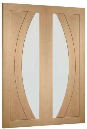 Internal Oak Salerno Pair Door with Clear Flat Glass - XL Joinery Doors