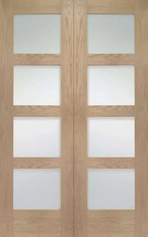 Internal Oak Shaker Door Pair with Clear Glass - XL Joinery Doors