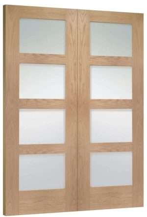 Internal Oak Shaker Door Pair with Clear Glass - XL Joinery Doors