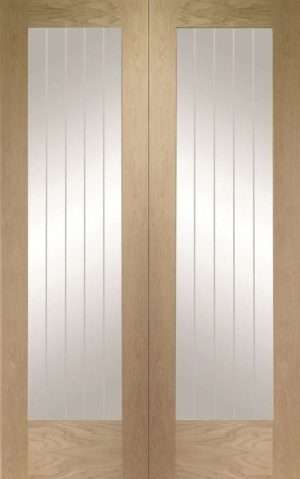 Internal Oak Suffolk Pattern 10 Pair Door with Clear Etched Glass - XL Joinery Doors