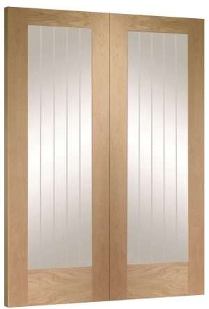 Internal Oak Suffolk Pattern 10 Pair Door with Clear Etched Glass - XL Joinery Doors