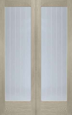 Internal Oak Suffolk Pattern 10 Pair with Clear Etched Glass - XL Joinery Doors