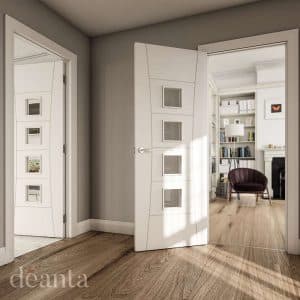 Pamplona White Primed Glazed Internal Door FD30 - Deanta Doors