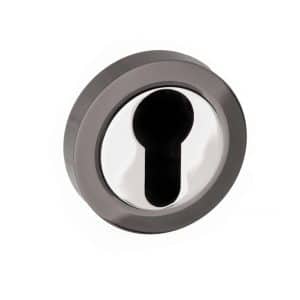 STATUS Euro Escutcheon on Round Rose - Black Nickel/Polished Chrome