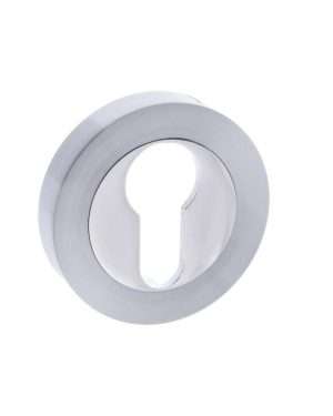 Mediterranean Euro Escutcheon on Round Rose - Satin Chrome/Polished Chrome