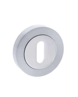 Mediterranean Key Escutcheon on Round Rose - Satin Chrome/Polished Chrome