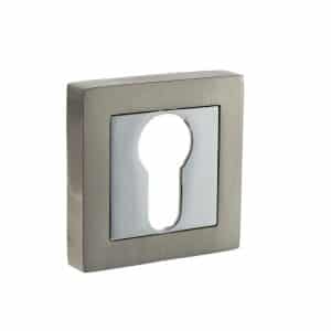 STATUS Euro Escutcheon on S4 Square Rose - Satin Nickel/Polished Chrome