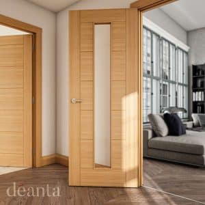 Seville Prefinished Oak Glazed Internal Door 1L FD30 FSC - Deanta Doors