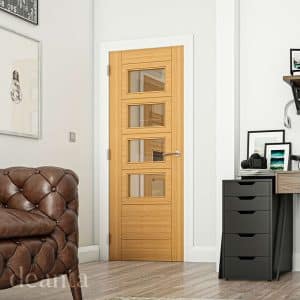 Seville Prefinished Oak Glazed Internal Door 4L Square FSC - Deanta Doors