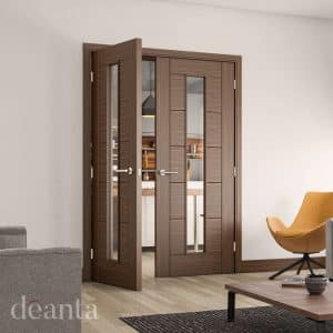 Seville Prefinished Walnut Glazed 1L FD30 Internal Doors FSC - Deanta Doors