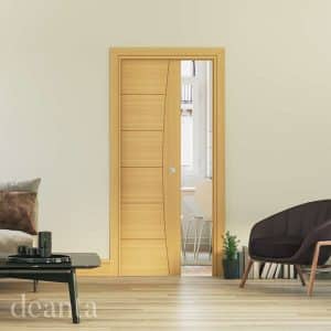 Single Door Kit + Handle & Doorjamb 100mm Oak Frame + Satin Chrome Finish Hardware - Deanta Doors