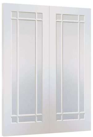 Internal White Primed Cheshire Pair Door with Clear Glass - XL Joinery Doors