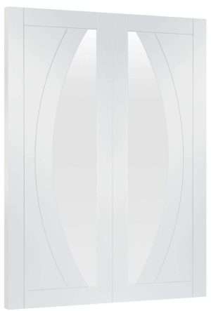 Internal White Primed Salerno Door Pair with Clear Glass