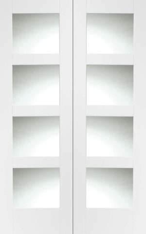 Internal White Primed Shaker Door Pair with Clear Glass - XL Joinery Doors