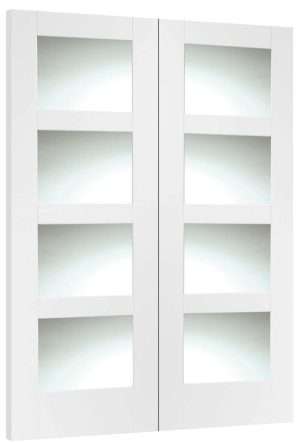 Internal White Primed Shaker Door Pair with Clear Glass - XL Joinery Doors